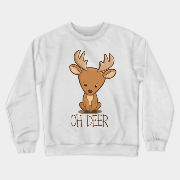 Oh Deer - cute worried little kawaii deer Crewneck Sweatshirt by CyndiCarlson